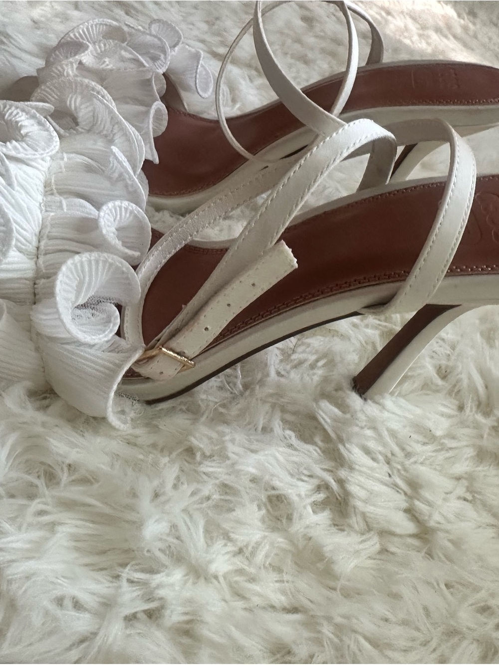 ASOS White Ruffle Strap Sandals with Pink Insole - Picture 3 of 4